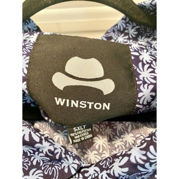 Winston Blue Hawaiian Shirt Mens 5XLT Button Down Palm Tree Polyester Big & Tall - Picture 5 of 6